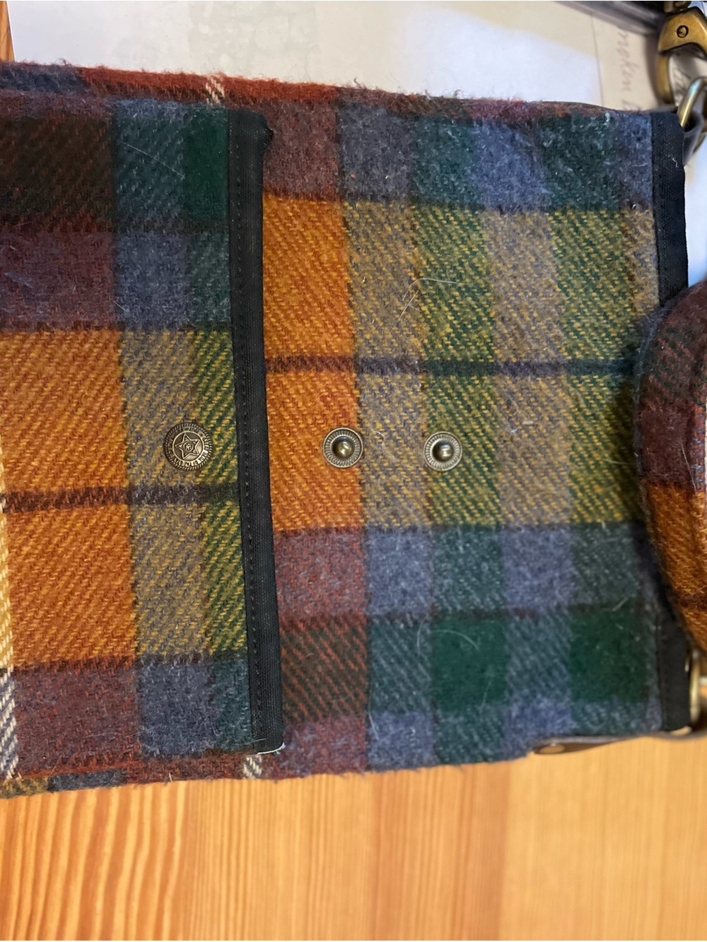 Plaid Wool Crossbody Bag with Snap Closure - Autumn Tones